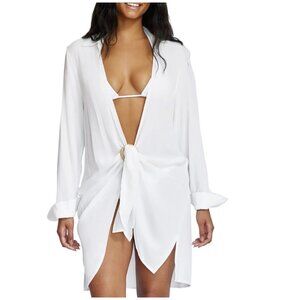 PQ Swim Millie White Kimono Tie-Front Cover-Up Women’s Size M